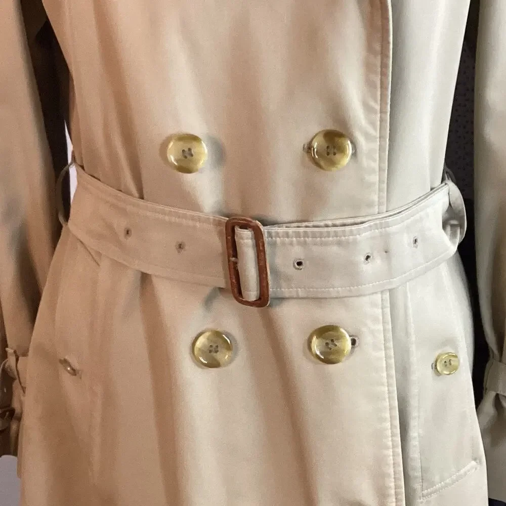 Vtg 60s Classic Burberry Beige Trench Coat Long Belted Nova-check Womens 10 - Picture 3 of 16